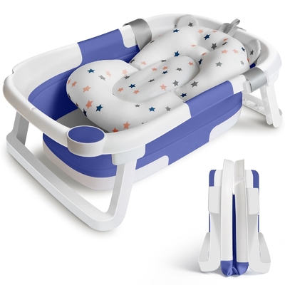 Vasca da bagno per bambini a doppio ripiegamento in plastica con cuscino