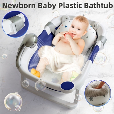 Vasca da bagno per bambini a doppio ripiegamento in plastica con cuscino
